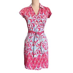 J. McLaughlin Pink and Blue Geometric Wrap Dress